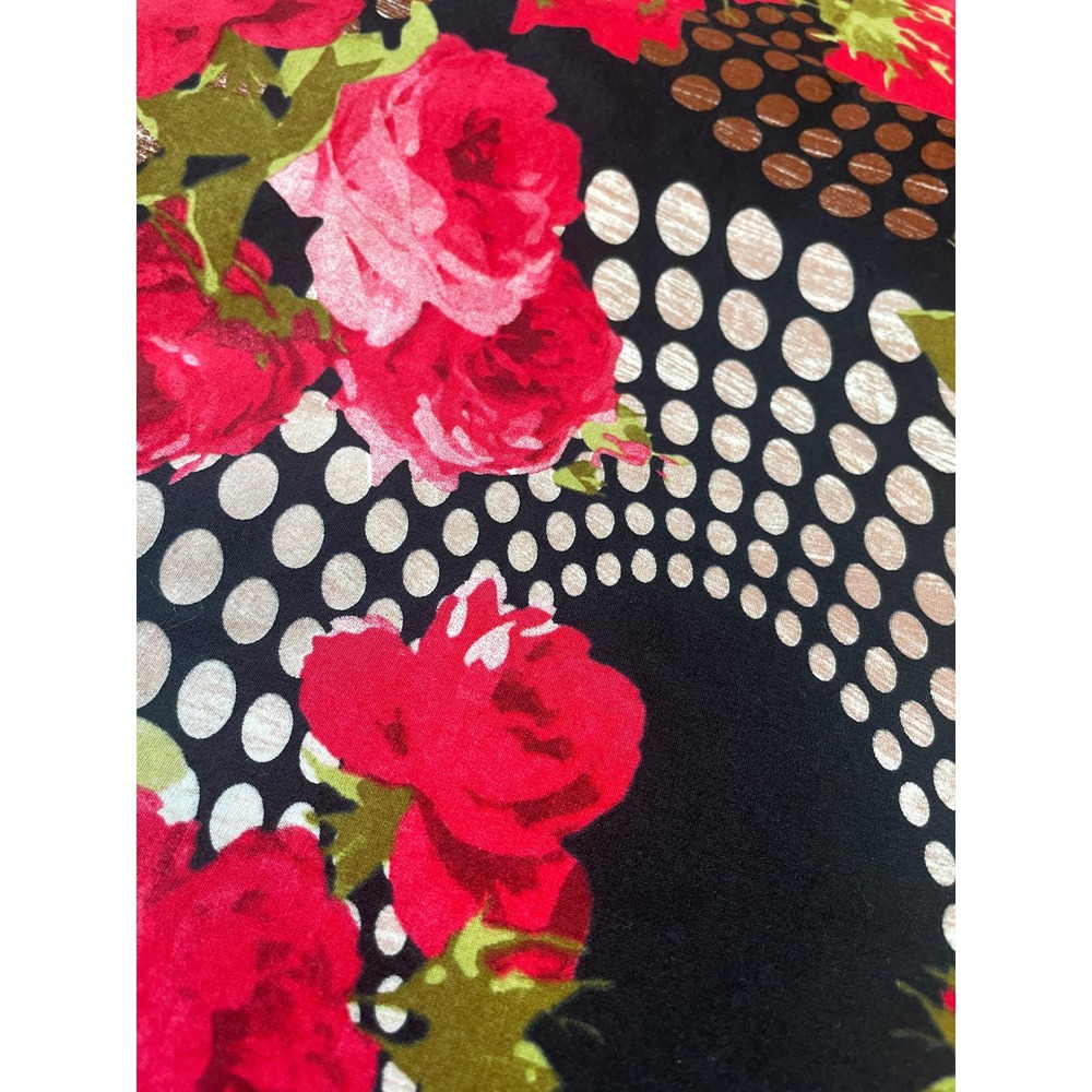 Quilting Cotton Fabric 84x44 Black Red Floral Metallic Polka Dot - Picture 4 of 4